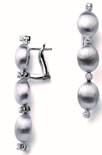 NANIS 18K Brushed white gold and diamond papete drop earrings .