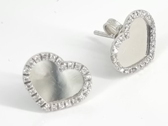 NANIS 18K White Gold Diamond Heart Stud Earrings .