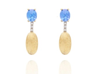 NANIS Yellow Gold Diamond & London Blue Topaz Earrings .