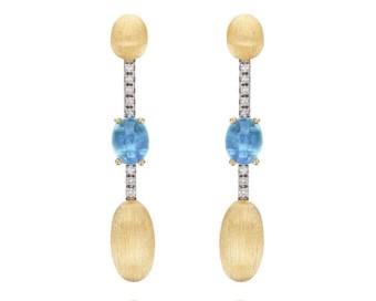 NANIS 18K Yellow Gold Diamond & London Blue Earrings .