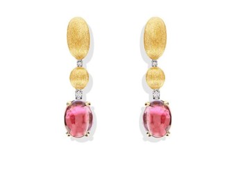 NANIS 18K Yellow Gold Pink Tourmaline & Diamond Earrings .