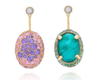 NANIS Reverse Earrings Green Labradorite & Pink Sapphires .