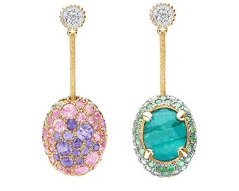 NANIS Reverse Earrings - Green Labradorite & Pink Sapphires .