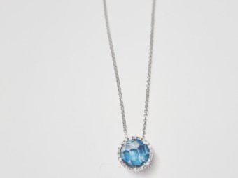 NANIS 18K White Gold & Blue Topaz Diamond Necklace .