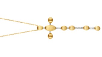 NANIS 18K Yellow Gold Textured Diamond Cross Necklace .