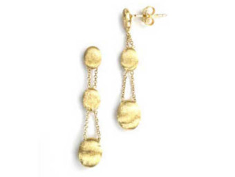 Brushed Yellow Gold 3-Tier Earrings 