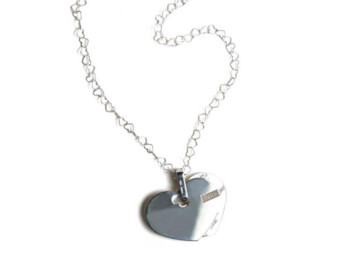 Sterling Silver & Purple Mother Of Pearl Heart Necklace