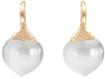 18K Yellow Gold White Moonstone Dew Drop Earrings 
