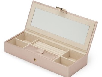 Wolf Safe Deposit Jewellery Box - Rose Gold Leather