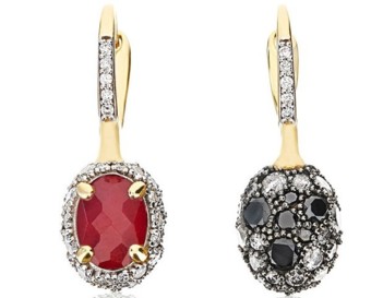NANIS Reverse Earrings - Black Diamonds & Ruby