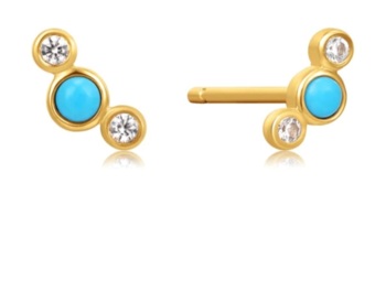 14KY GOLD TURQUOISE & WHITE SAPPHIRE STUDS