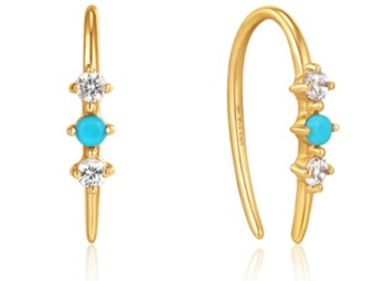 14KY GOLD TURQUOISE & WHITE SAPPHIRE HOOK EARRINGS