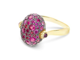 NANIS Reverse Gold, Pink Sapphires, Rubies, White Opal Double Sided Ring