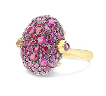 NANIS Double Sided Pink Sapphires, Rubies, Australian White Opal Large Ring