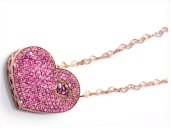 NANIS 18K Rose Gold & Pink Sapphire Necklace with Heart Chain .