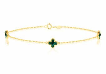 9K Yellow Gold Malachite Petal Bracelet