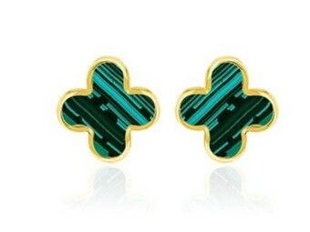 9K Yellow Gold Malachite Petal Studs