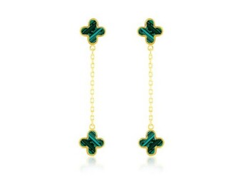 9K Yellow Gold Malachite Petal Drop Earrings