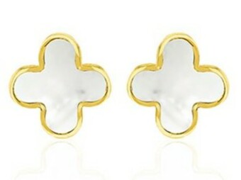 9K Yellow Gold Mother of Pearl Petal Studs