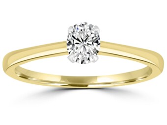 9K Yellow Gold Natural Mined Oval Diamond Ring