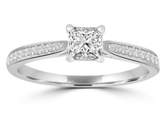 9K Princess Cut Natural Mined Diamond Ring