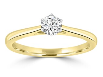 9K Yellow Gold Brilliant Round Natural Mined Diamond Ring