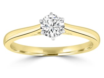9K Yellow Gold Brilliant Round Natural Mined Diamond Ring