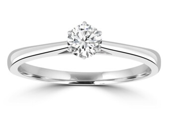 9K White Gold Brilliant Round Natural Mined Diamond Ring