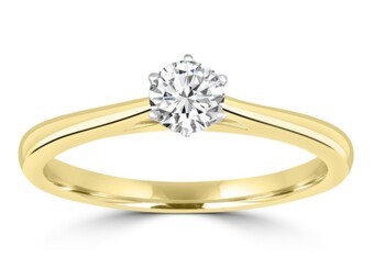 18K Yellow Gold Brilliant Round Natural Mined Diamond Ring