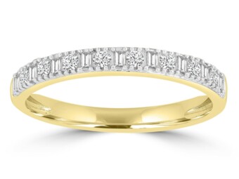 Yellow Gold Round & Baguette Natural Mined Diamond Band