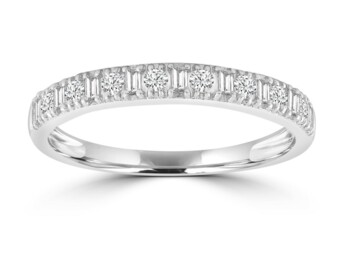 White Gold Round & Baguette Natural Mined Diamond Band