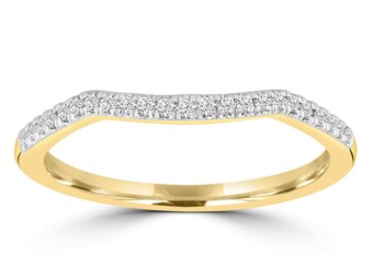 Curved Yellow & White Gold Brilliant Round Natural Diamond Ring