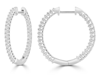 White Gold Brilliant Round Natural Diamond Hoop Earrings