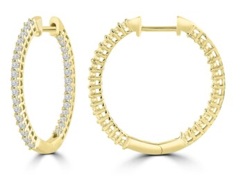 Yellow Gold Natural Mined Diamond Hoop Earrings