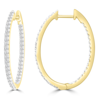 Yellow Gold Natural Mined Diamond Hoop Earrings