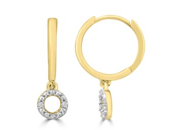 Yellow Gold Hoops, Natural Mined Diamond Drop Earrings