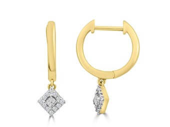 Yellow Gold Hoop Earrings with Natural Mined Diamond Drops