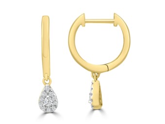Yellow Gold Hoops, Natural Mined Diamond Drop Earrings