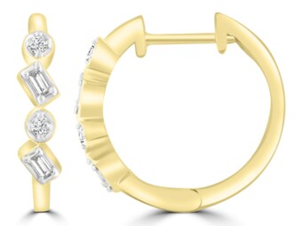 Yellow Gold Hoops with Natural Mined Diamond 