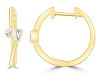 Yellow Gold Hoops set with Natural Mined Diamonds