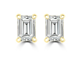 Emerald Diamond Studs set in yellow gold