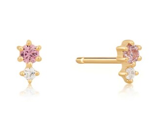 14K Yellow Gold Pink and White Sapphire Earrings
