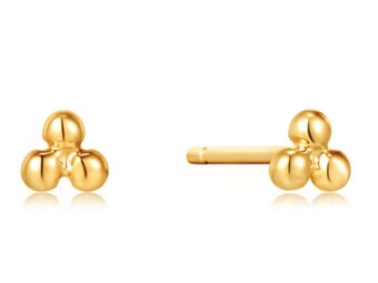 14K Yellow Gold Triple Ball Stud Earrings