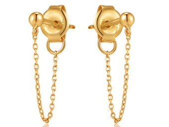 14K Gold Chain Drop Stud Earrings