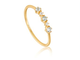 14K Yellow Gold White Sapphire and Blue Topaz Ring