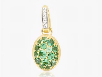 Nanis 18K Yellow Gold Green Tsavorites and Diamond Pendant