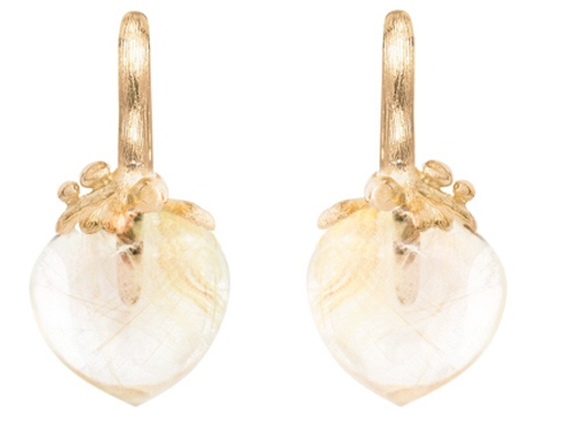 18k Yellow Gold Rutile Quartz Filigree Dew Drop Earring